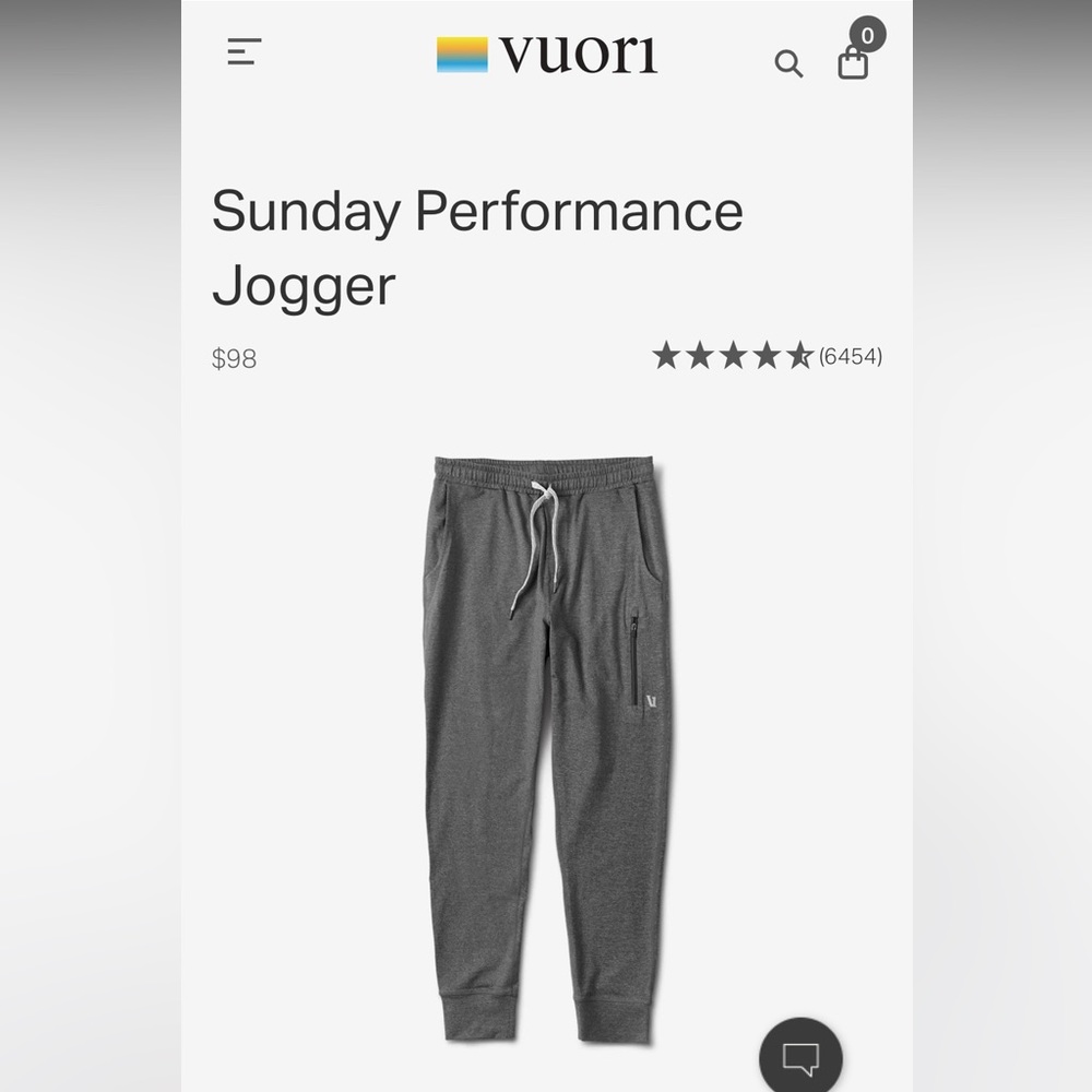 Men’s Vuori Sunday performance jogger- gray, large